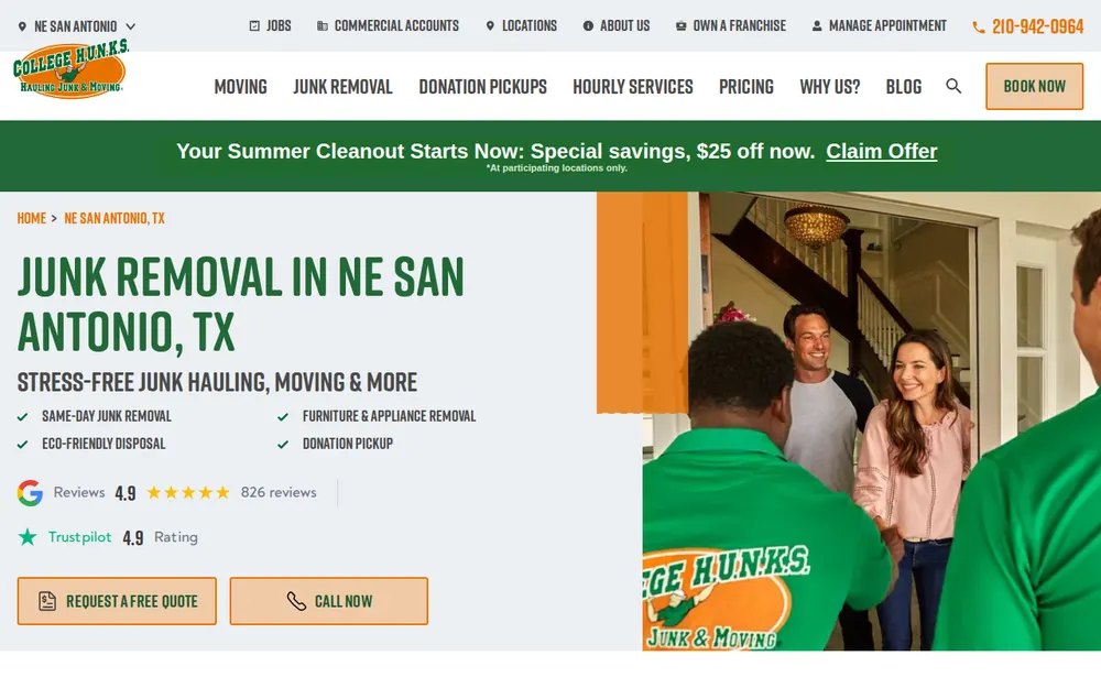 College Hunks Hauling Junk and Moving Northeast San Antonio homepage