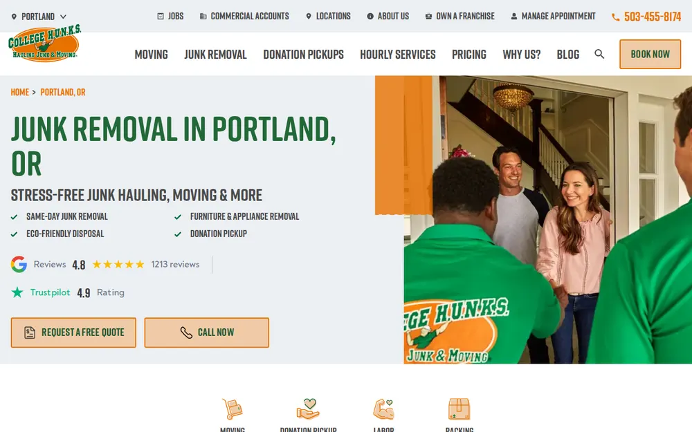 College Hunks Hauling Junk and Moving Portland homepage