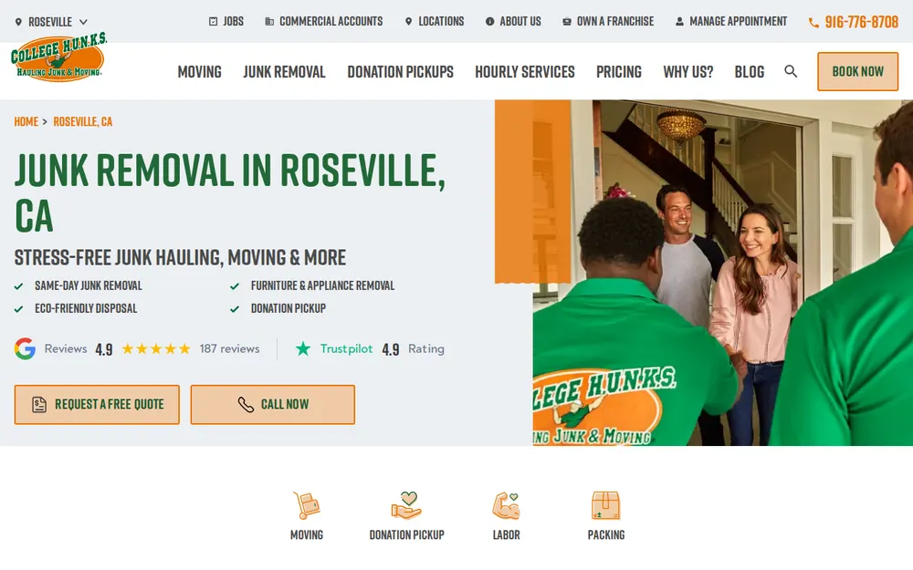 College Hunks Hauling Junk and Moving Roseville homepage