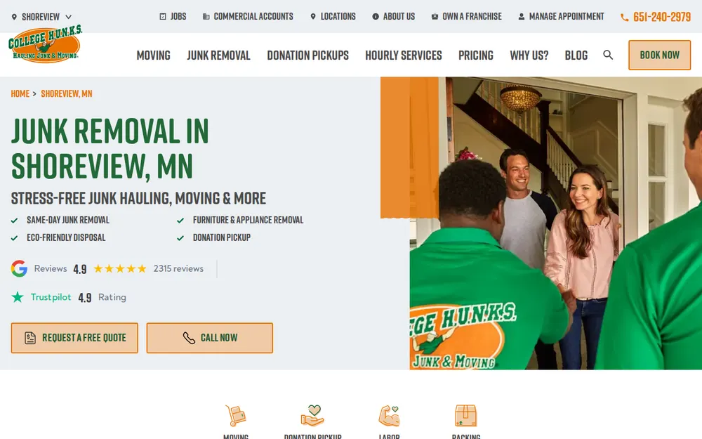 College Hunks Hauling Junk and Moving Shoreview homepage