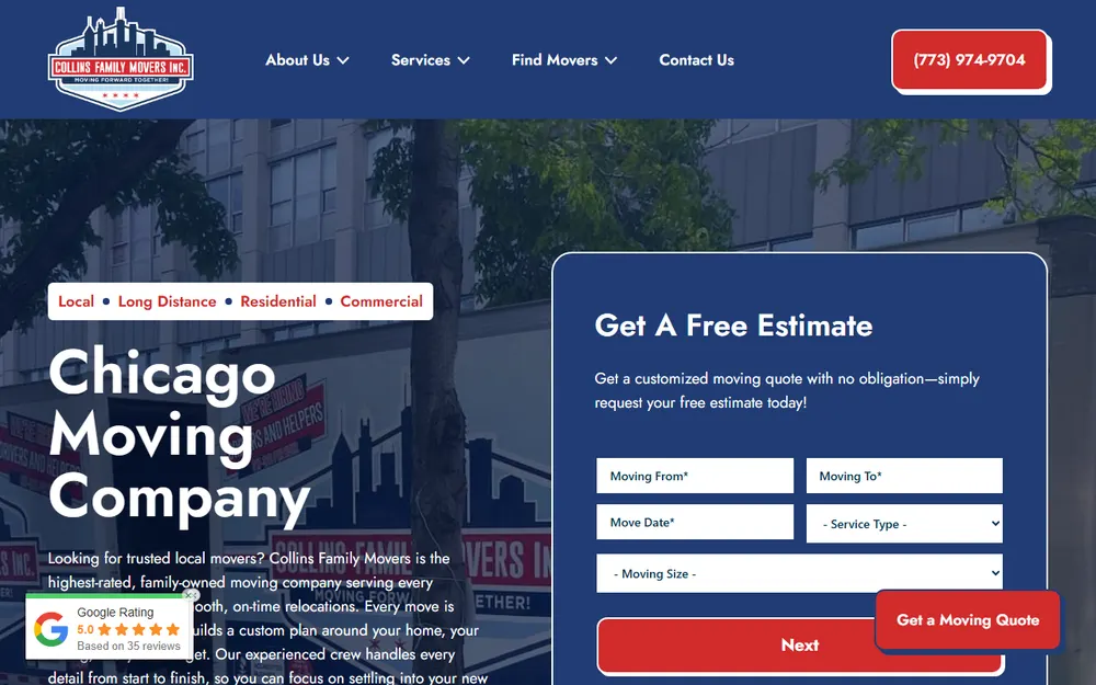 Collins Family Movers homepage