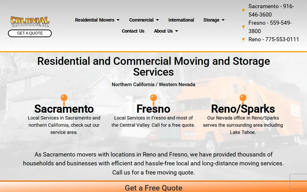 Colonial Van & Storage homepage