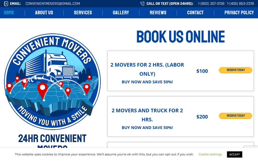 Convenient Movers homepage