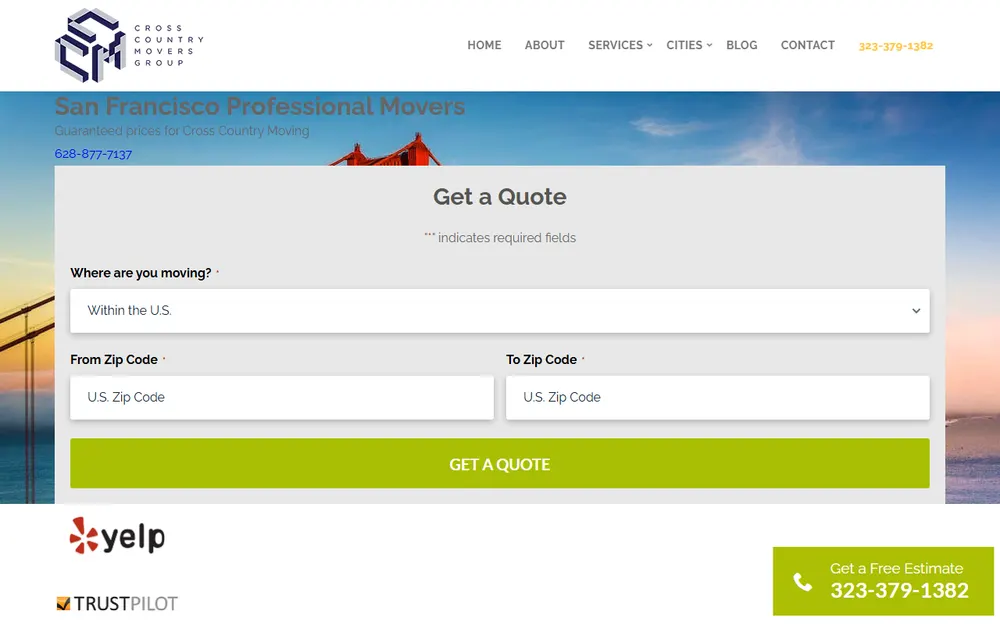 Cross Country Movers homepage