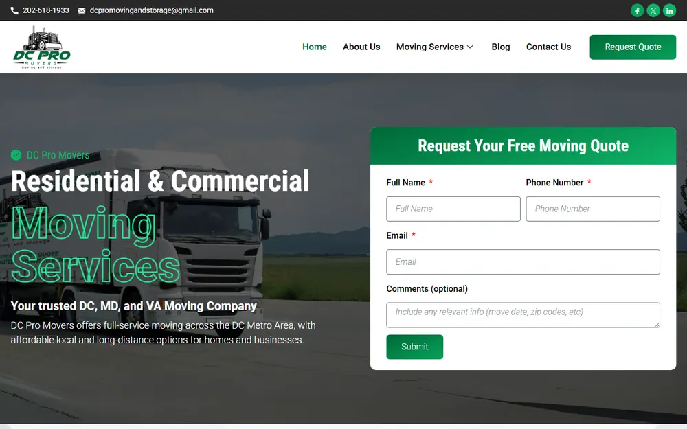 DC Pro Movers homepage