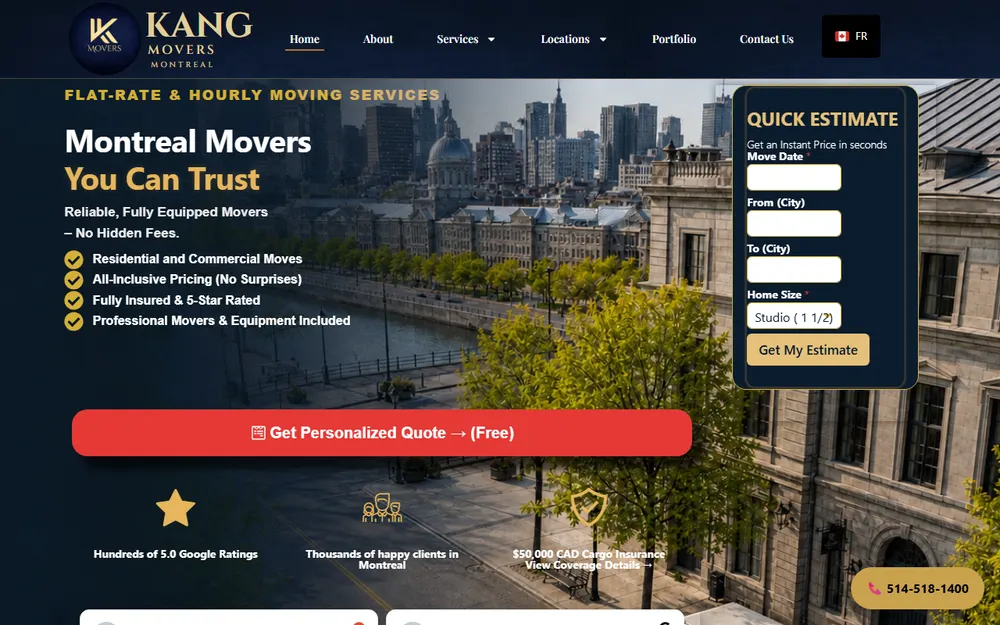 Déménagement Kang Movers Montreal homepage