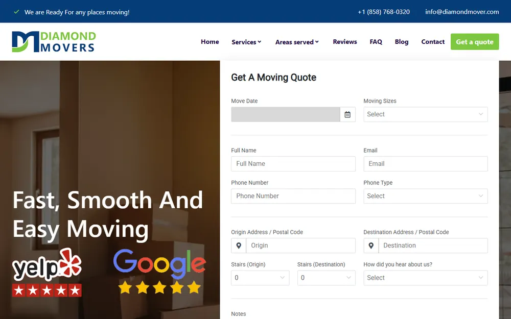 Diamond Movers Company homepage