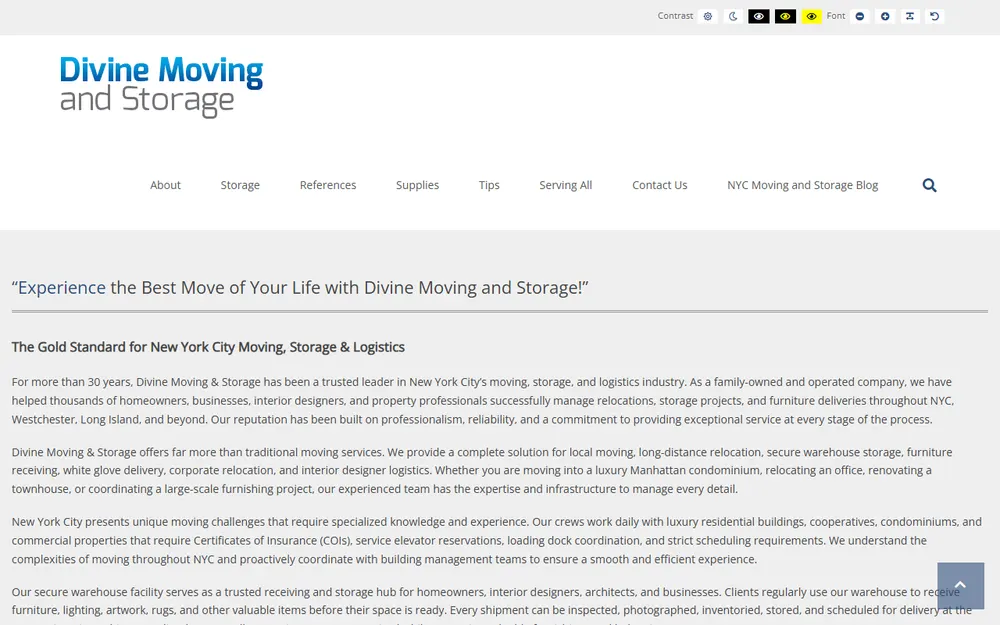 Divine Moving and Storage homepage