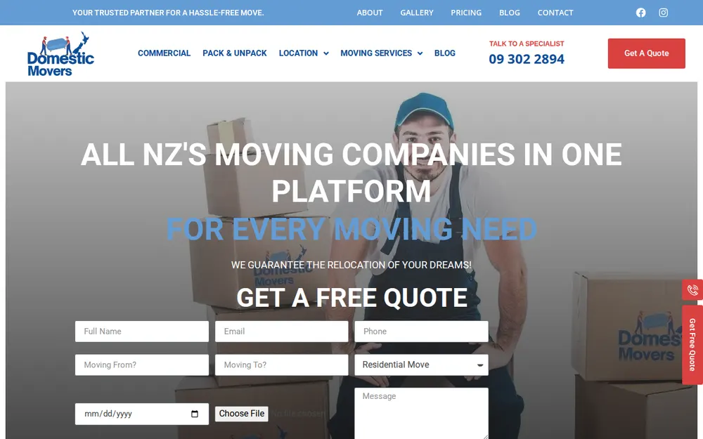 Domestic Movers homepage