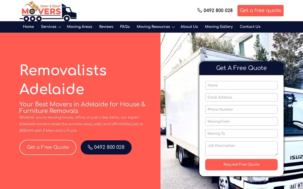 Door 2 Door Movers homepage