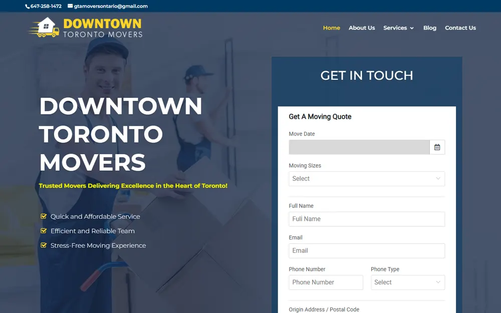 Downtown Toronto Movers homepage