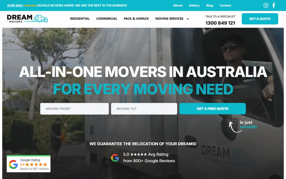 Dream Movers homepage