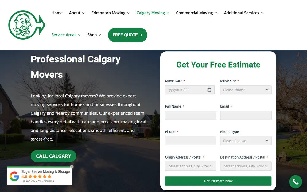 Eager Beaver Moving Calgary homepage