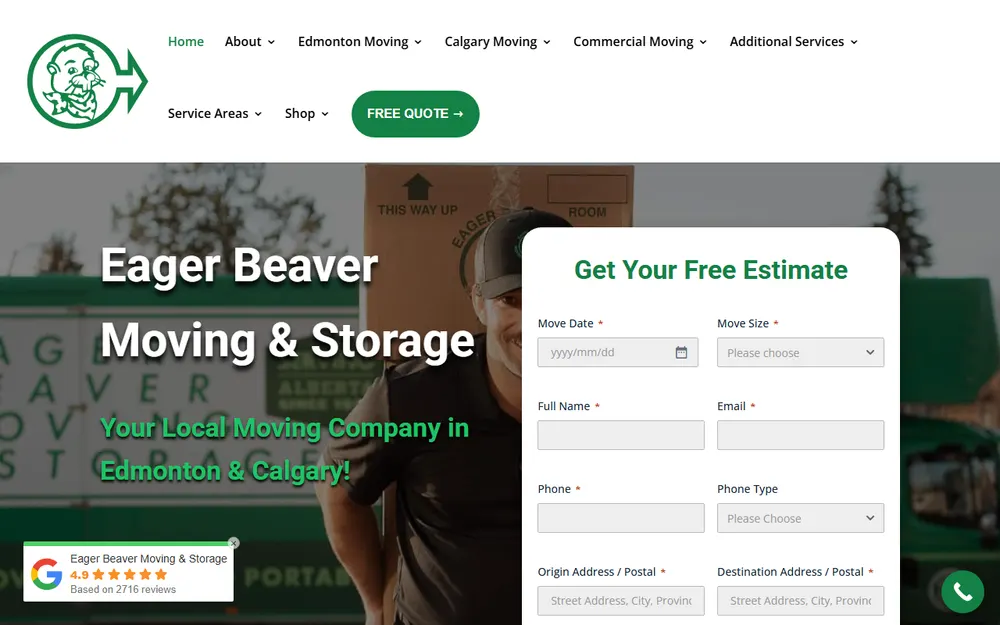 Eager Beaver Moving & Storage homepage