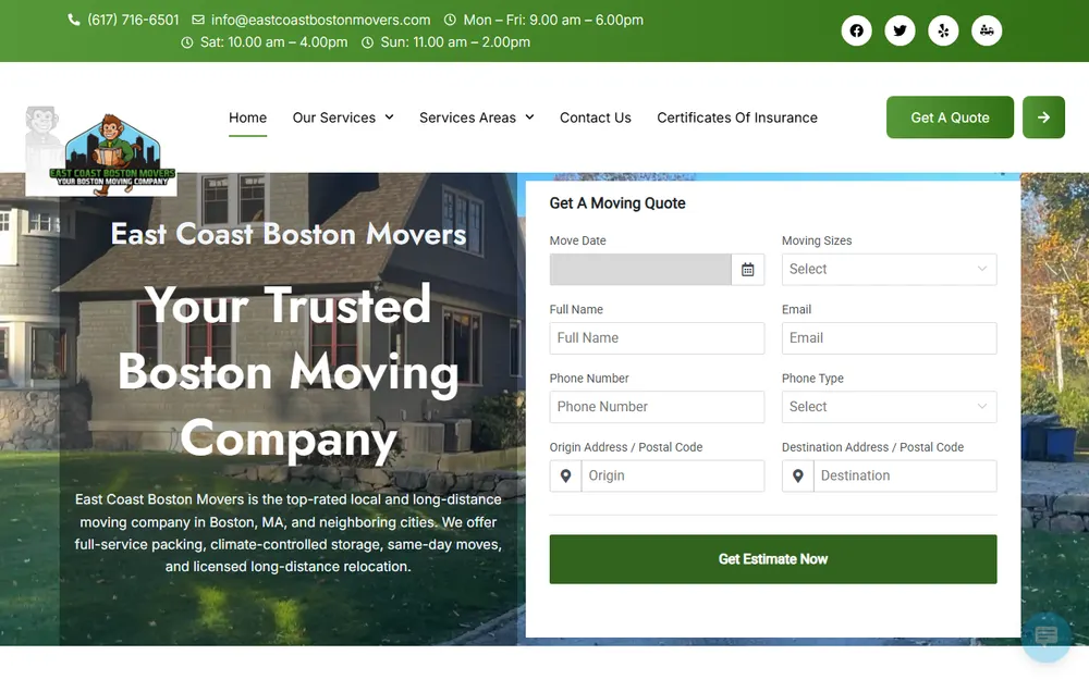 East Coast Boston Movers homepage