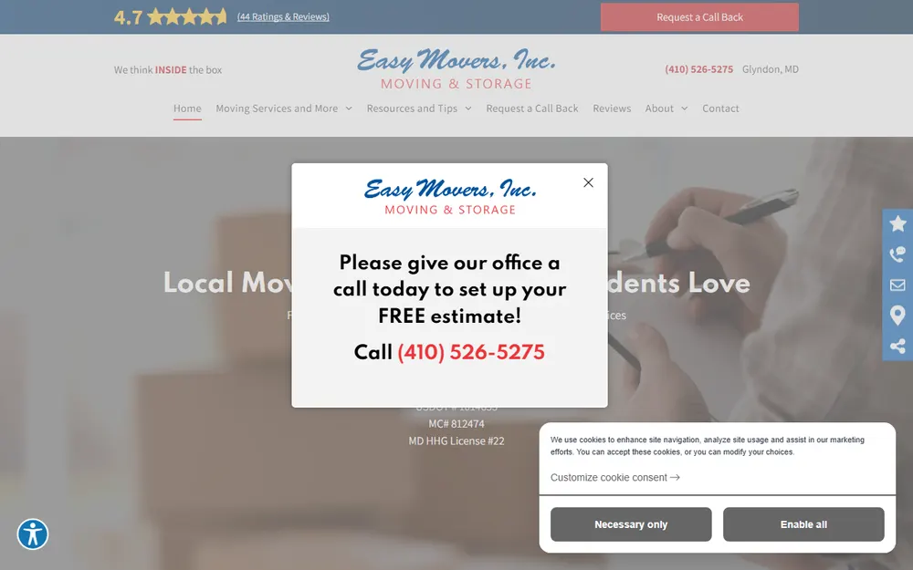 Easy Movers, Inc. homepage