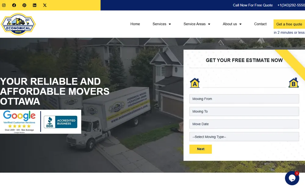 Economical Movers Ottawa homepage