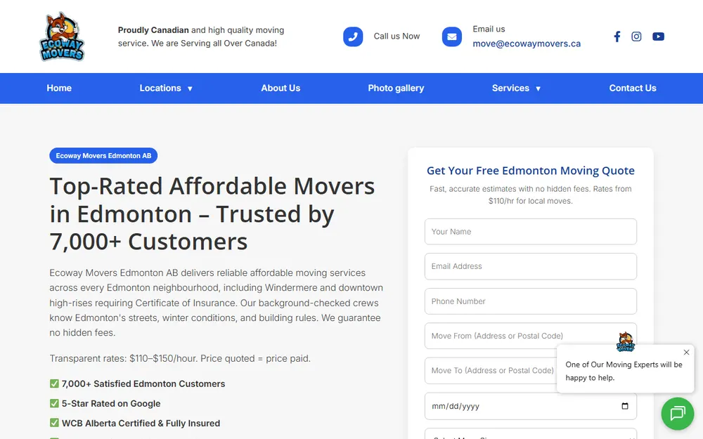 Ecoway Movers Edmonton AB homepage
