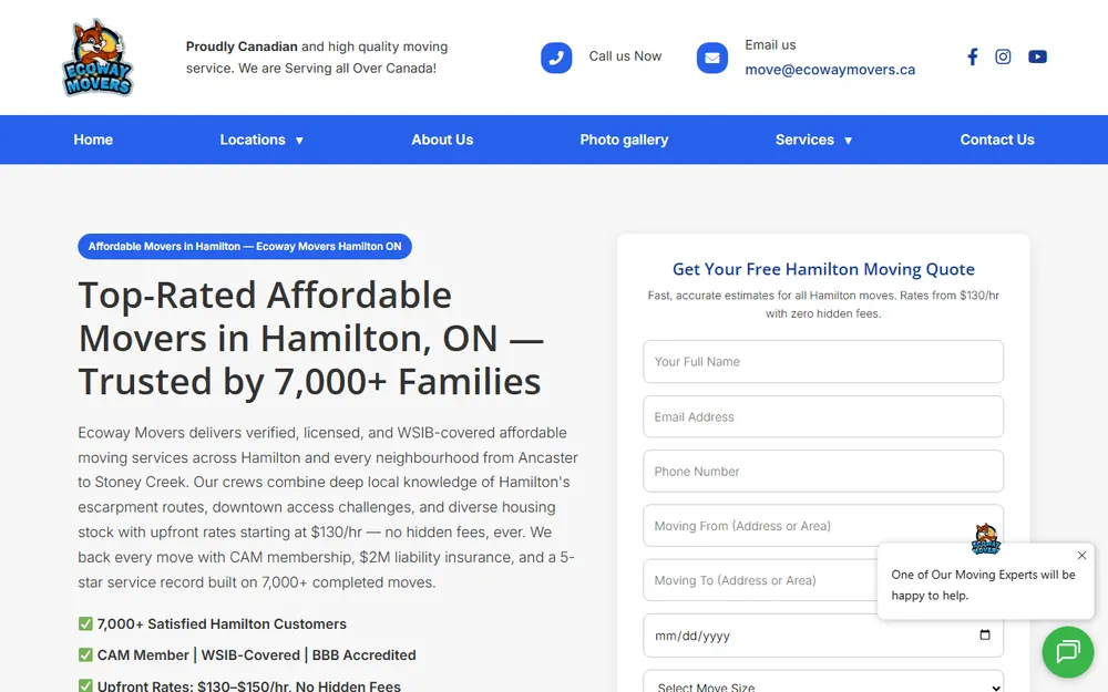 Ecoway Movers Hamilton ON homepage