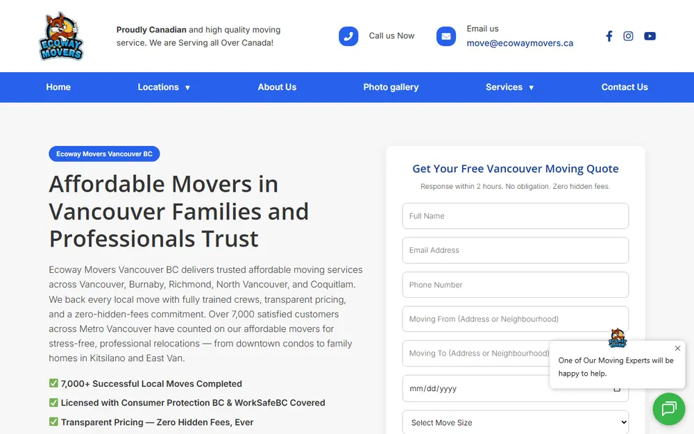 Ecoway Movers Vancouver BC homepage