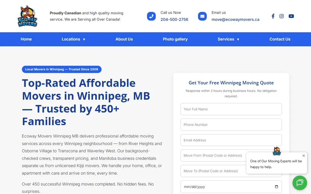 Ecoway Movers Winnipeg MB homepage
