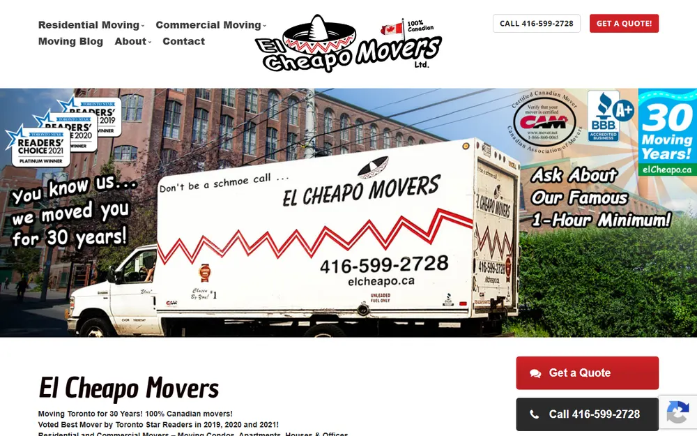 El Cheapo Movers homepage