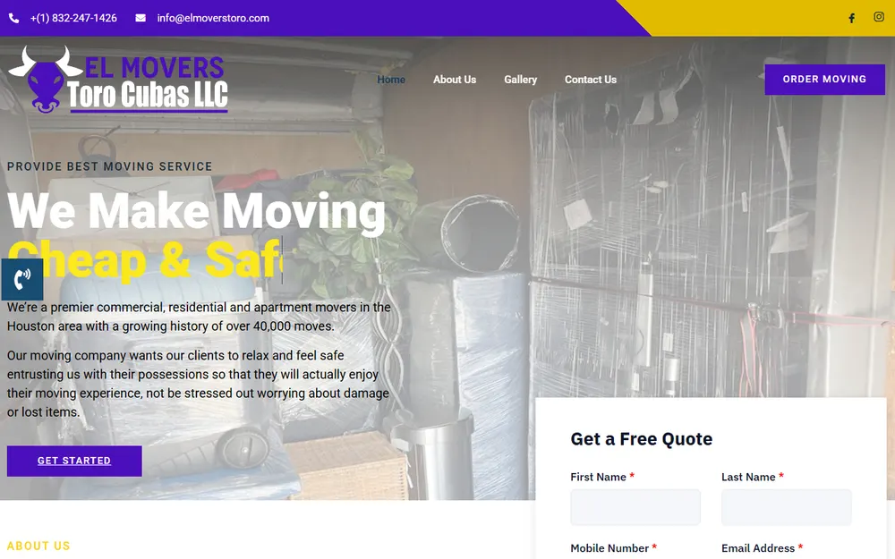 El Toro Movers Moving Services homepage