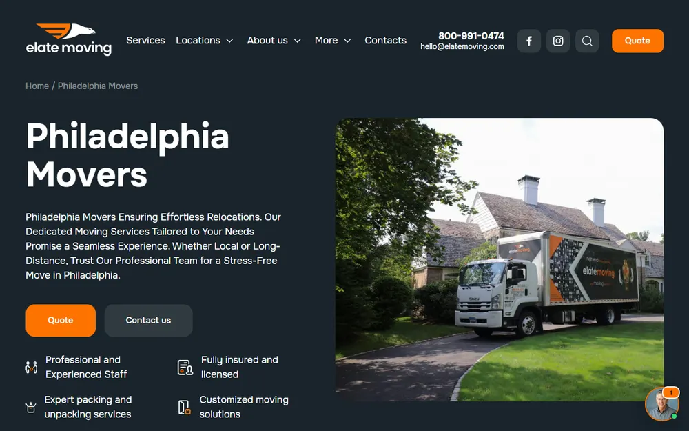 Elate Moving LLC homepage