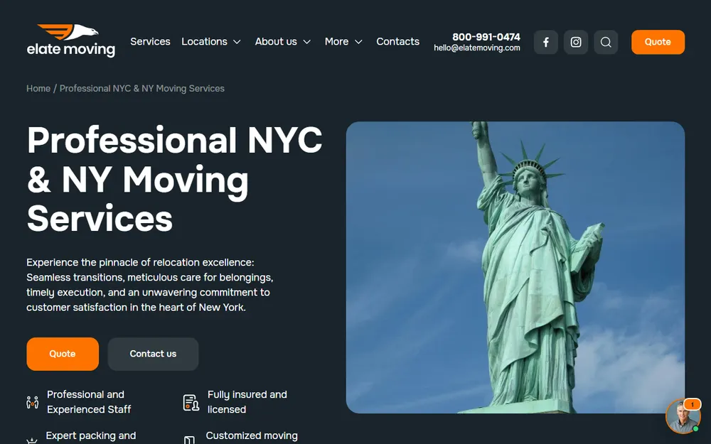 Elate Moving homepage