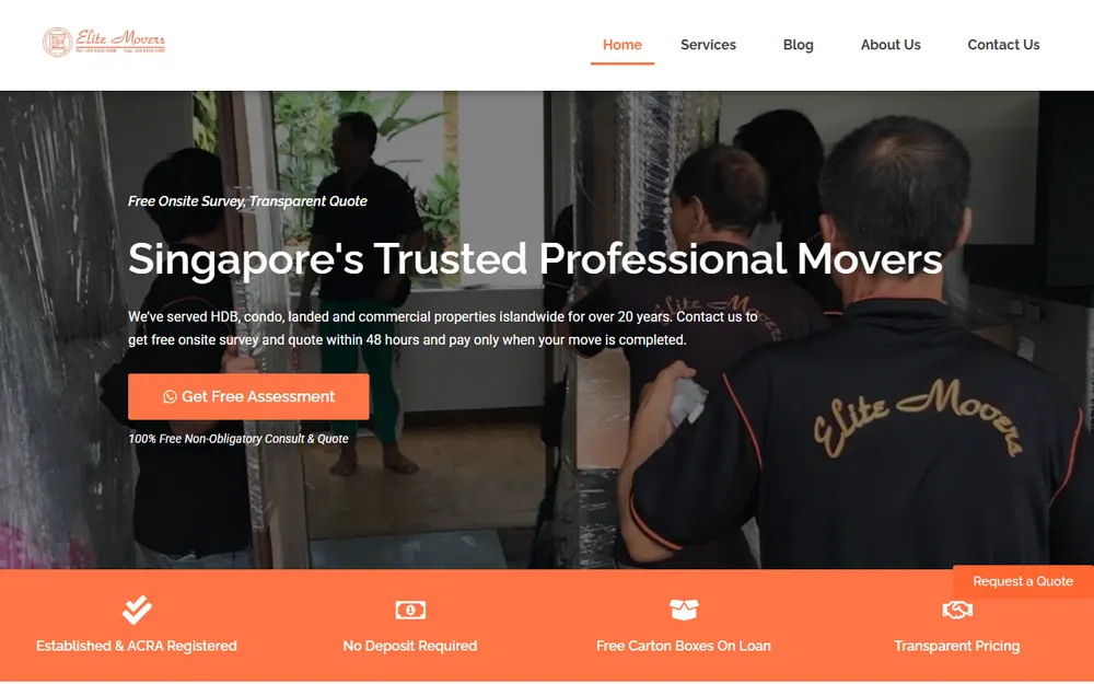 Elite Movers homepage