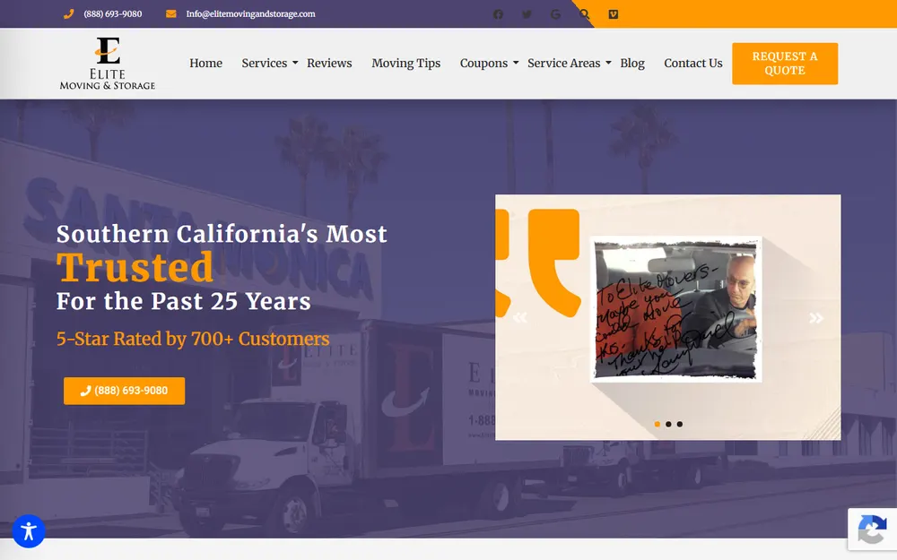 Elite Moving & Storage - Los Angeles Movers homepage