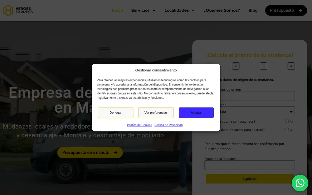 Empresa de mudanzas Héroes Express homepage