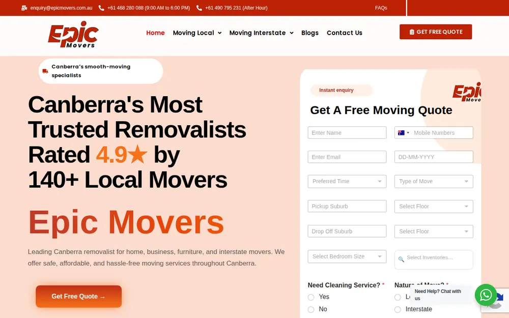 Epic Movers homepage