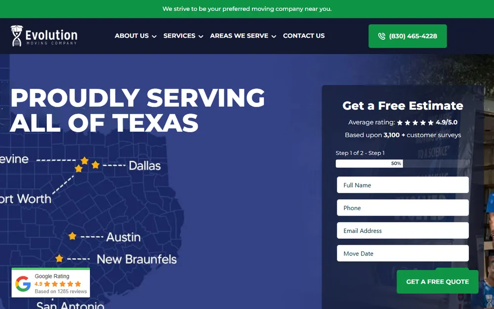 Evolution Moving homepage
