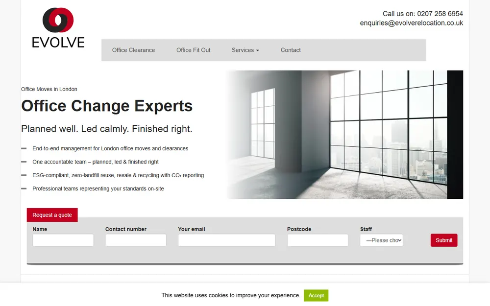 Evolve Relocation London homepage