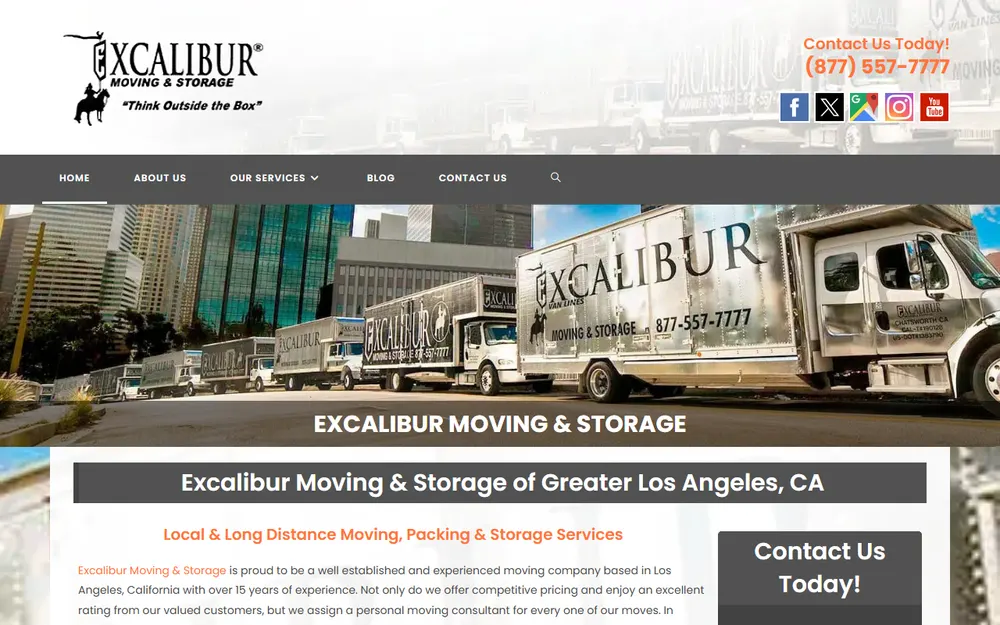 Excalibur Moving Company Los Angeles homepage