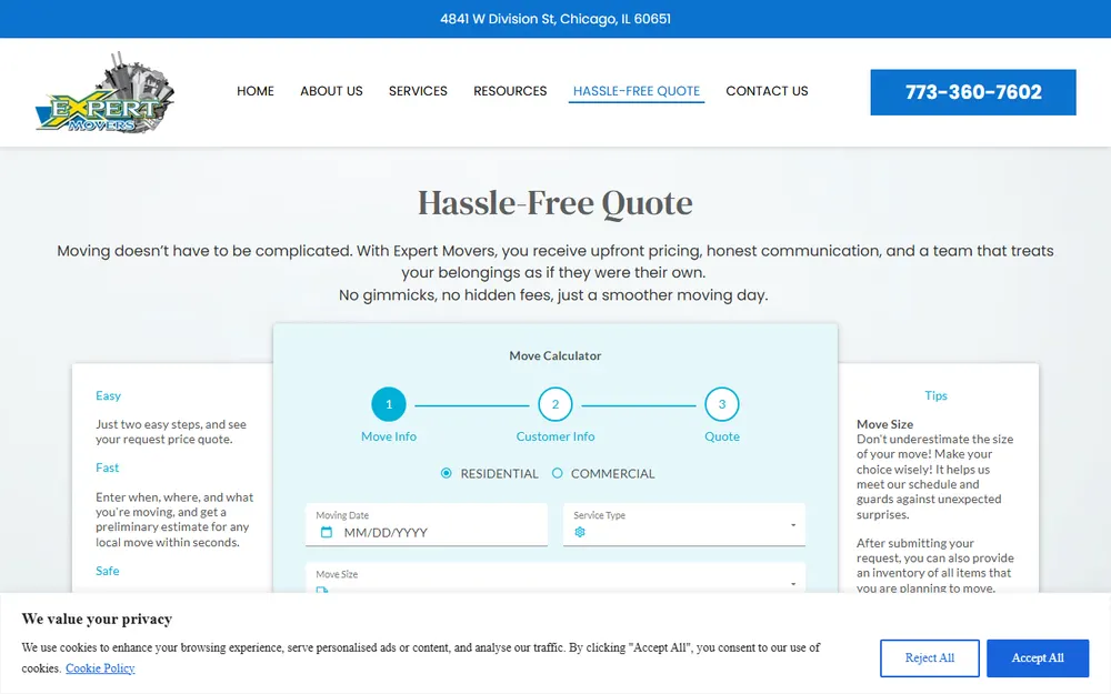 Expert Movers, Inc. homepage
