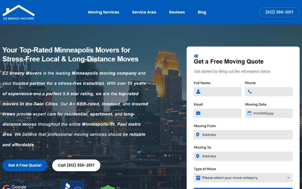 EZ Breezy Movers homepage