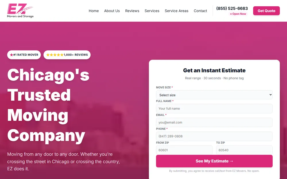 EZ Movers and Storage homepage