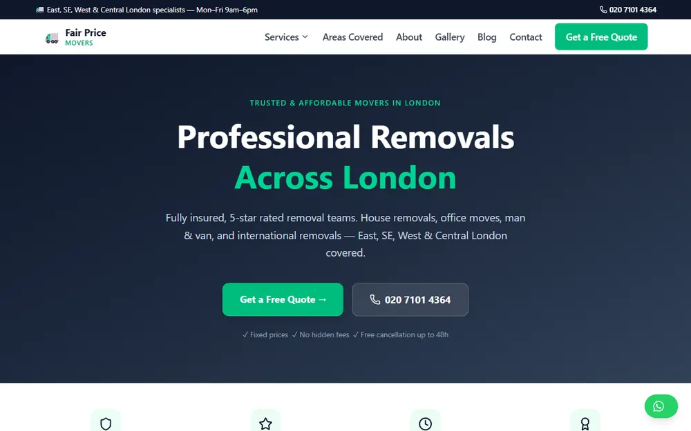 Fair Price Movers London Removals Company homepage