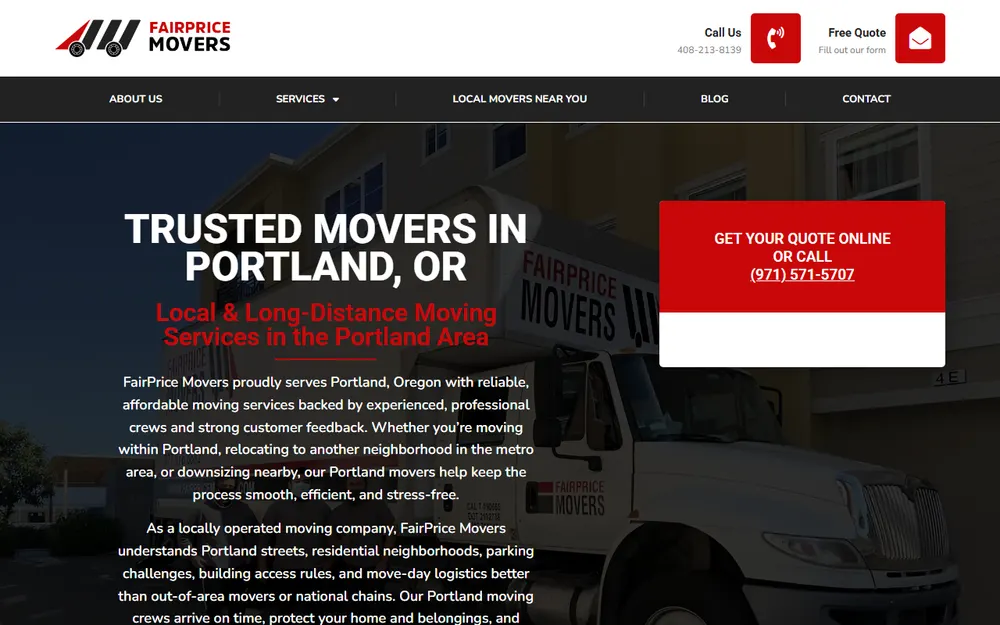 Fairprice Movers Local & Long Distance Moving Company homepage