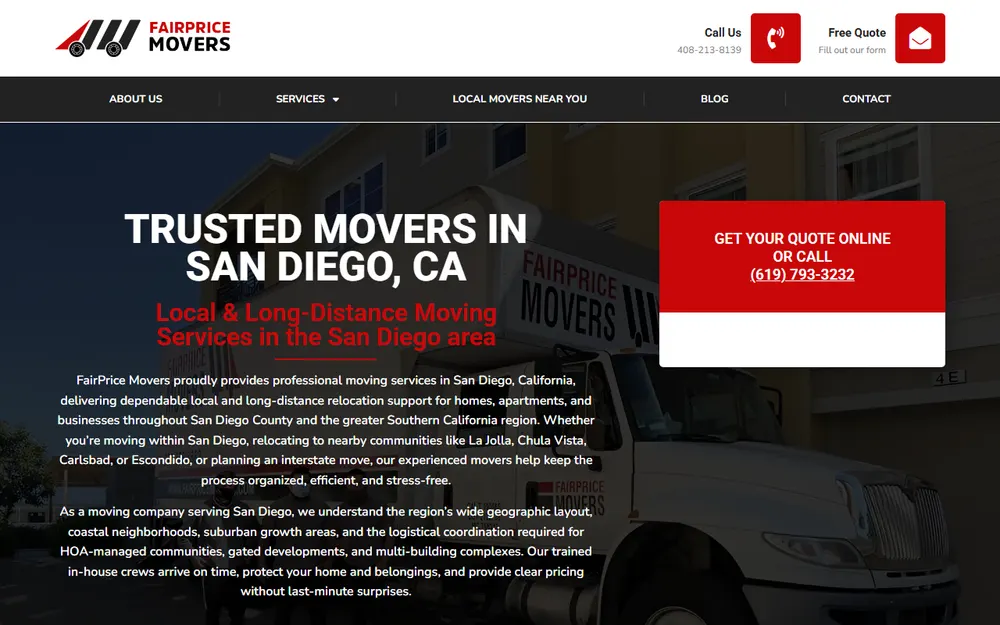 Fairprice Movers San Diego homepage