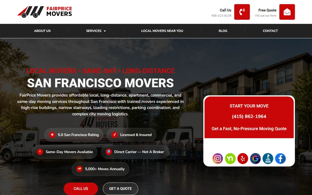 Fairprice Movers homepage