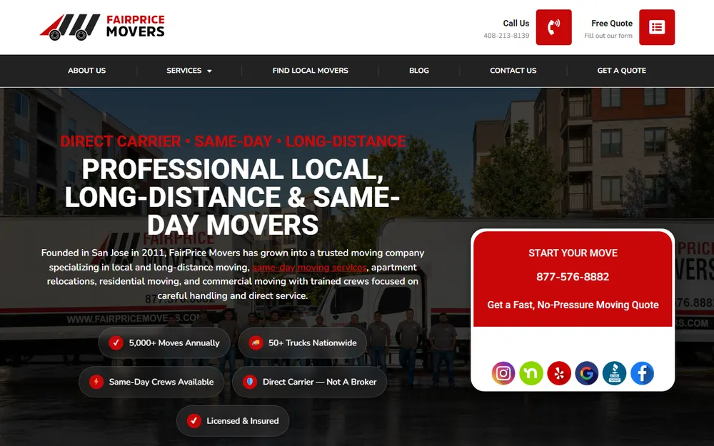 Fairprice Movers homepage