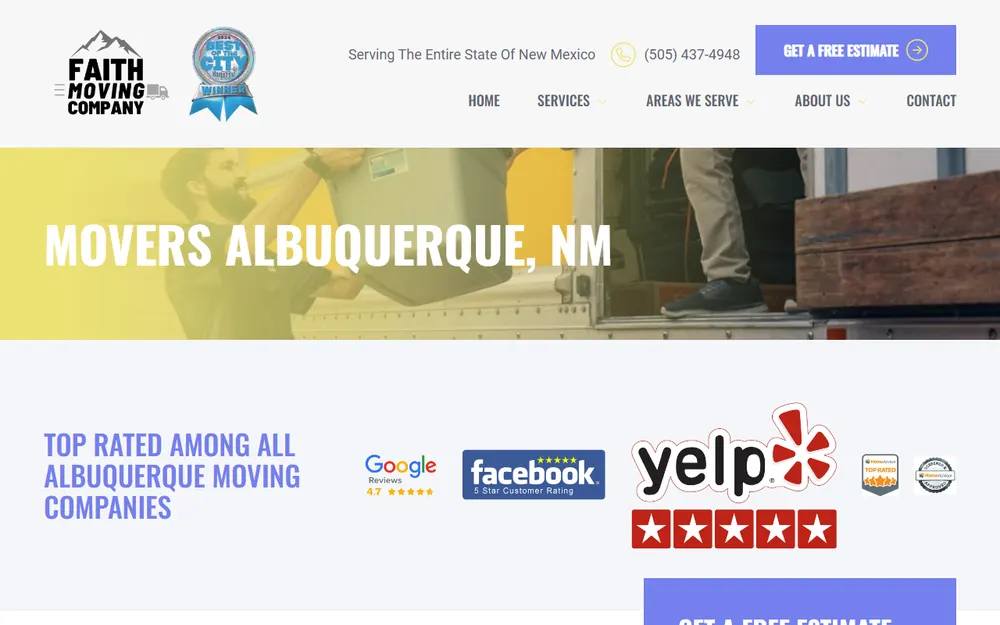 Faith Moving Company Albuquerque homepage