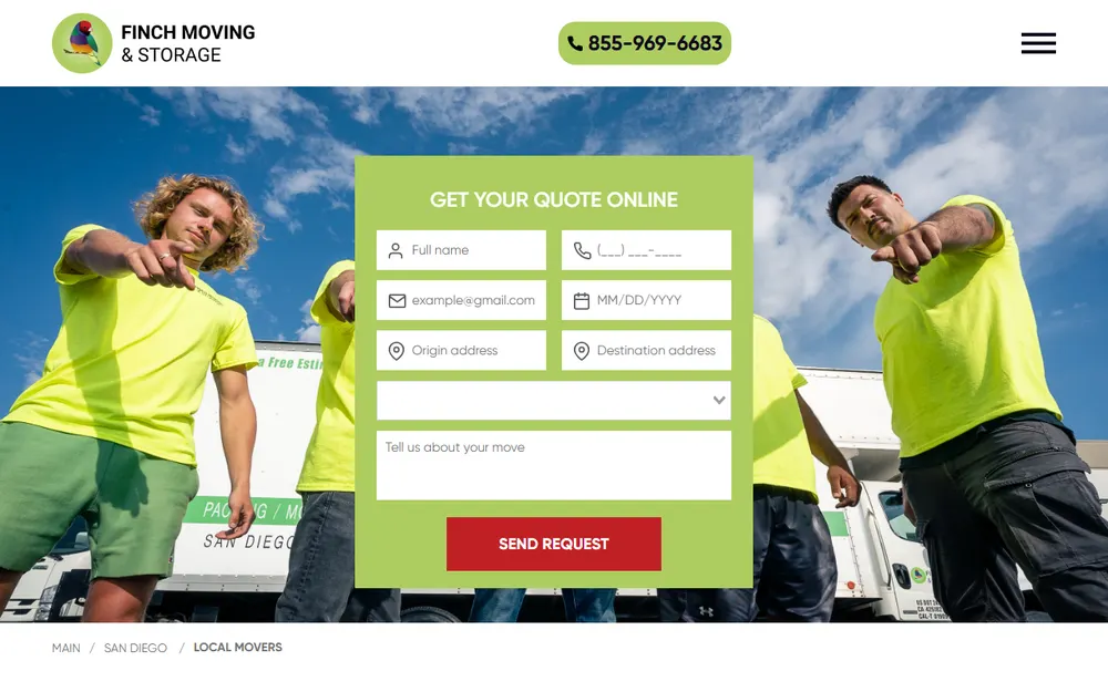 Finch Moving And Storage San Diego homepage