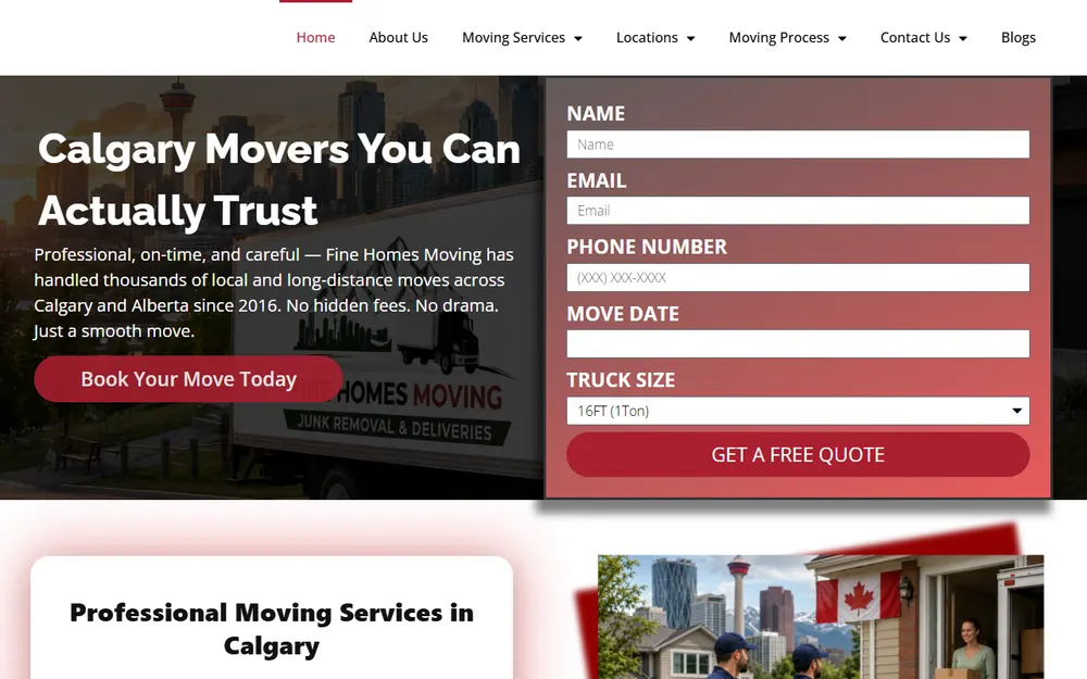 Fine Homes Moving homepage