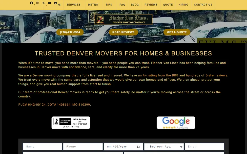 Fischer Van Lines, Denver Moving Company llc homepage