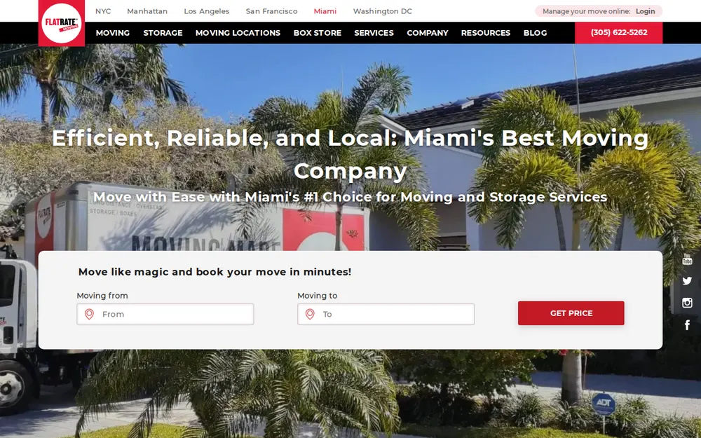 FlatRate Moving Miami homepage