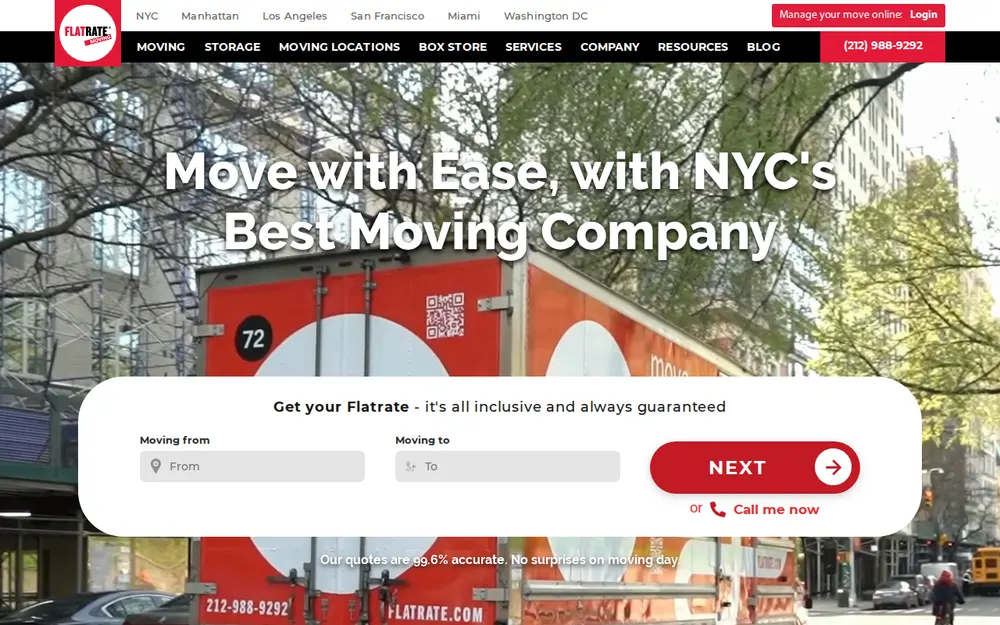 FlatRate Moving homepage